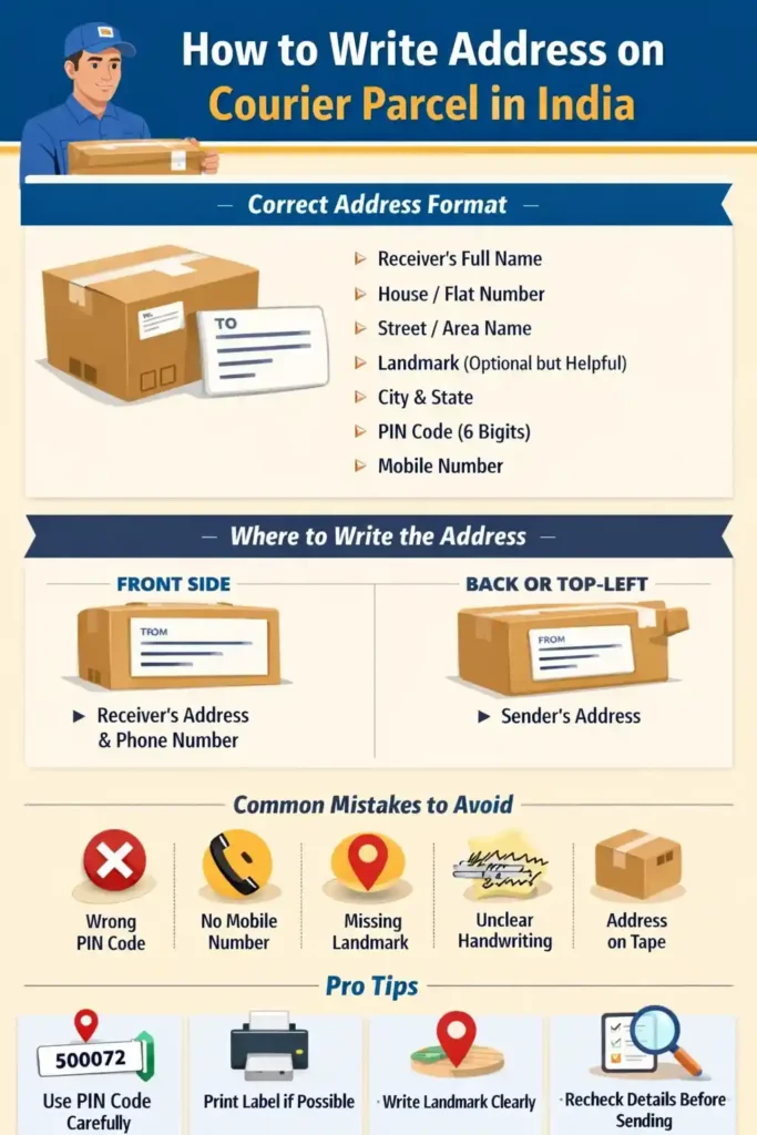 how to write address on courier parcel in india