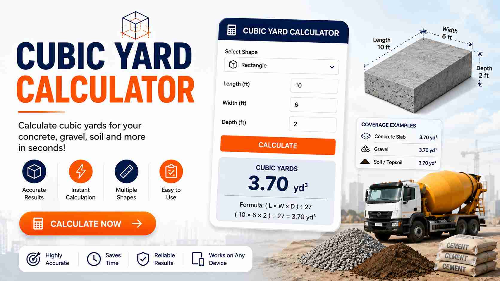 Free Cubic Yard Calculator | Calculate Cubic Yards, Feet & Meters